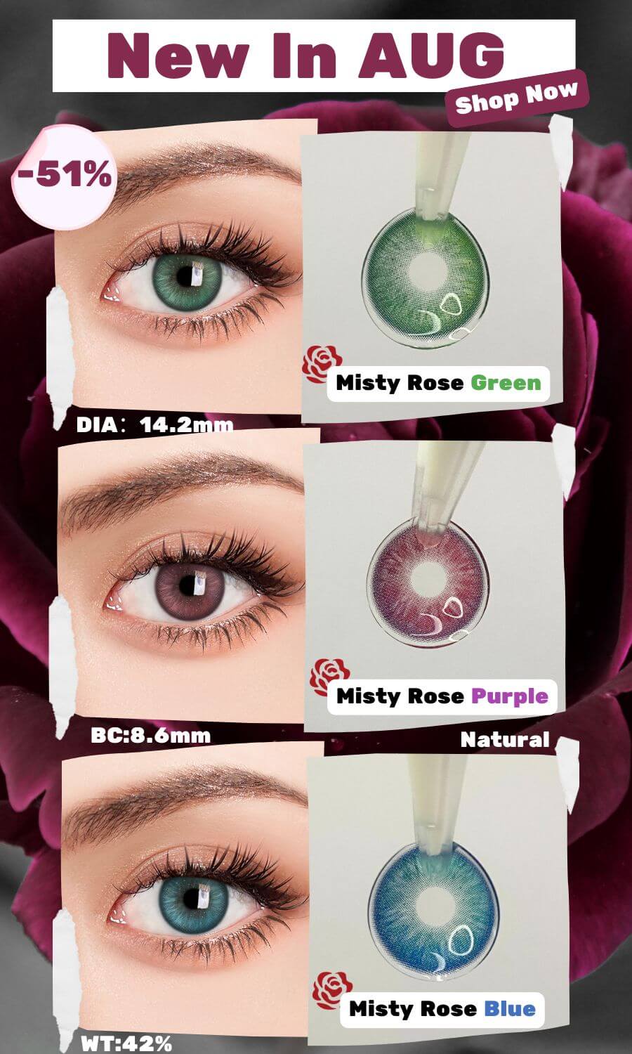 beacolors rose contact lenses